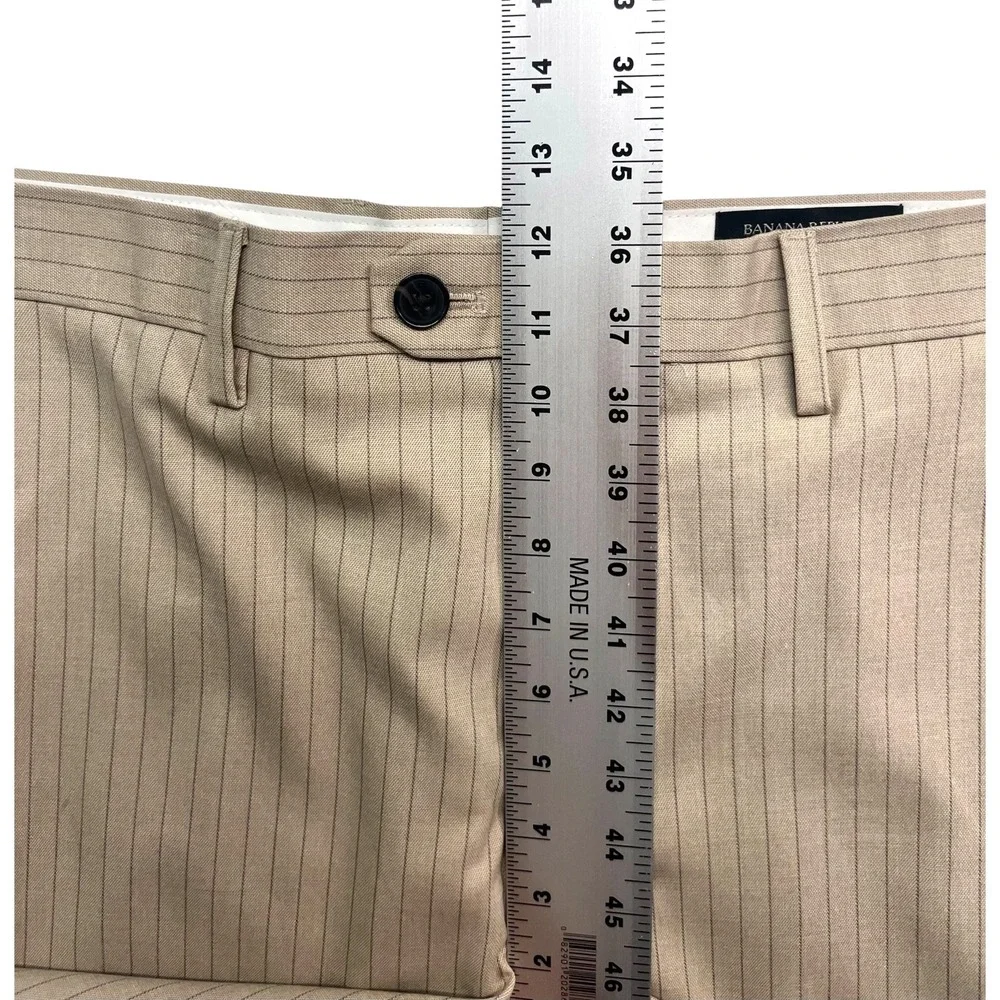 Banana Republic 34x30 Tan Gray Pinstripe Dress Suit Pants Trousers Flat Front